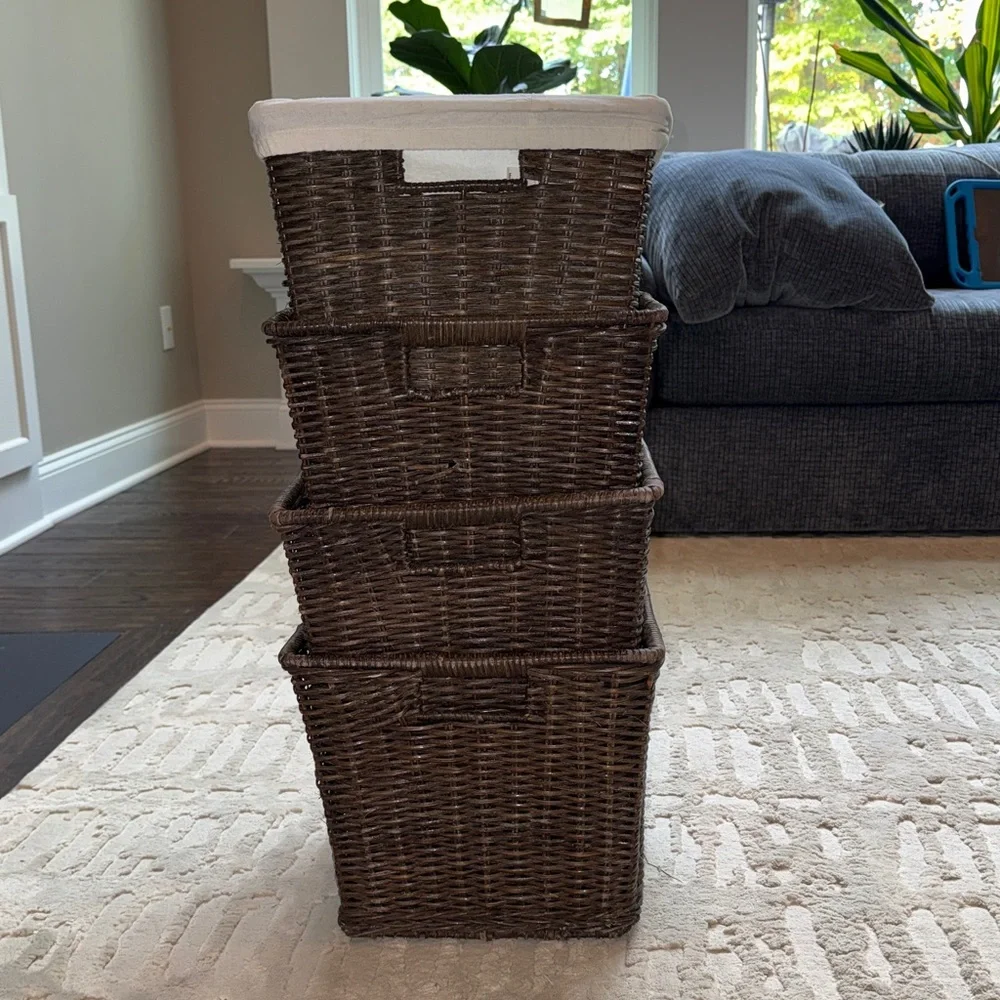 Threshold Large Brown Wicker Storage Basket with optional cream liner 11 x15 x13